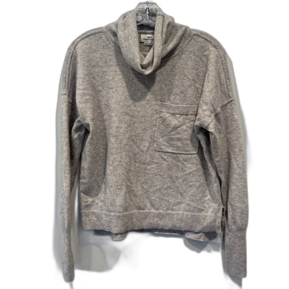 Vineyard Vines Sweater Wool Cashmere Cowl Neck Pocket Gray Preppy Women Small